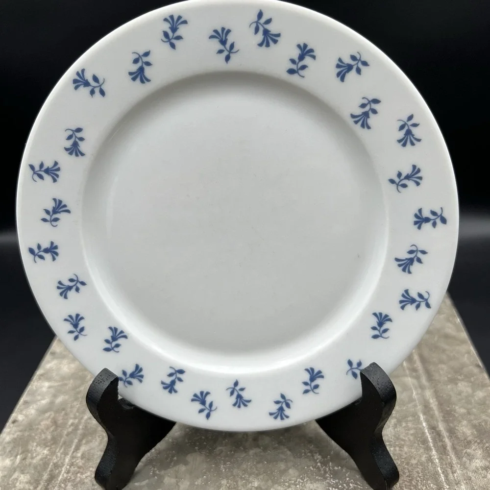 Vintage Pillivuyt France Porcelain Blue Flower Sprigs Bread Dessert Plate 6.5